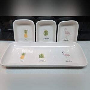 Rae Dunn 4pc Rectangle Tray With Condiment Dishes